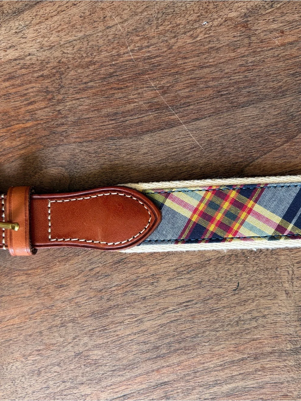 Polo Ralph Lauren Leather and Plaid Canvas kids Belt - Brown and Multicolor